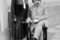 Albert Einstein and his wife Elsa at Caltech California institute of technology Pasadena California 1931
